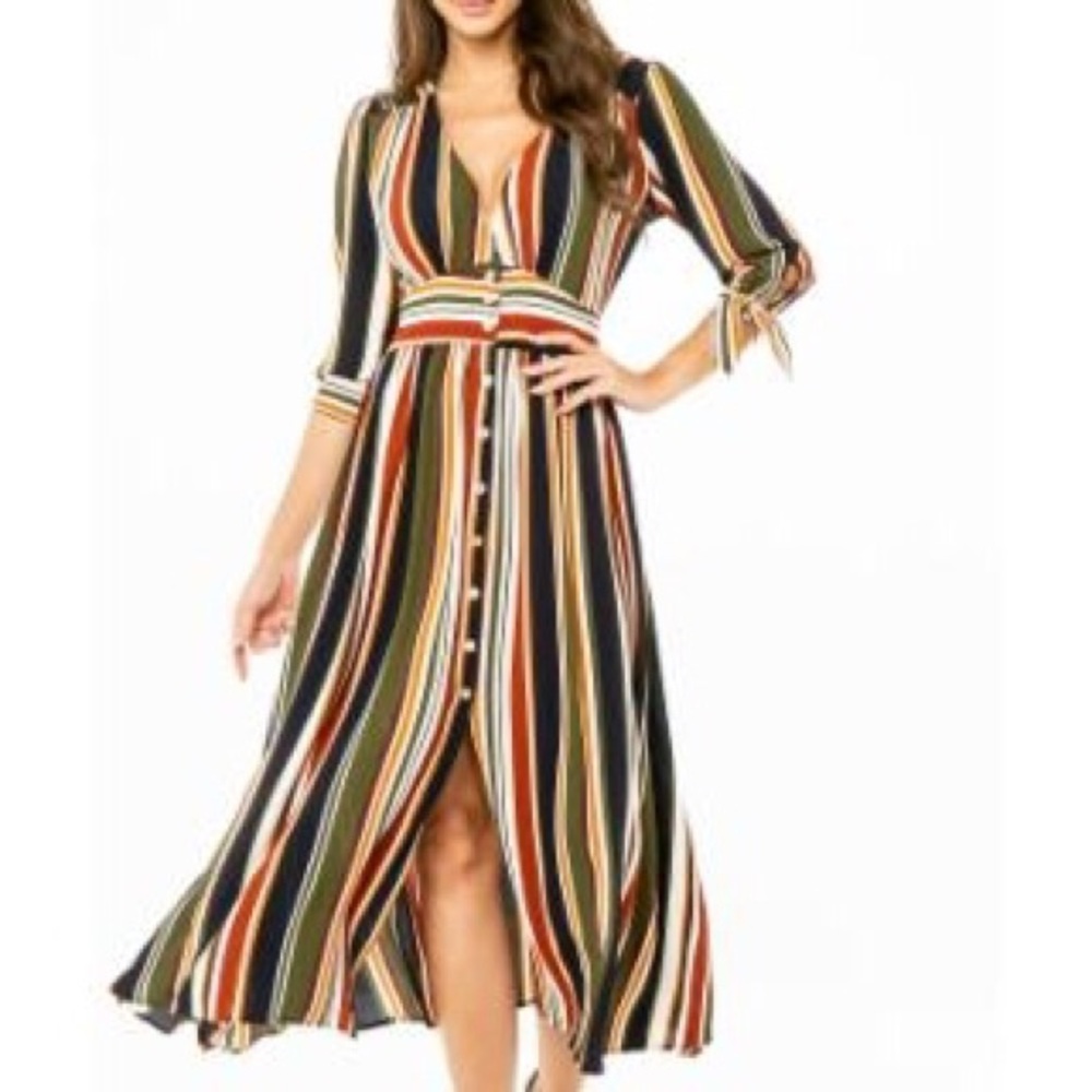 PaoLino Striped V-Neck Front Button Dress🍒